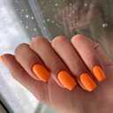 KQueenest Orange Press-on Nails, Short Medium Square, Coffin Acrylic Set of 24 Pcs