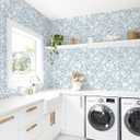 Safiyya 787''  17.3'' Peel and Stick Wallpaper Boho Floral Blue and White Contact Paper Self Adhesive Removable Wallpaper for Bathroom Vinyl Rolls