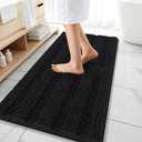 OLANLY Thick Bathroom Runner Rugs 47x20, Extra Absorbent Chenille Striped Bath Rugs, Rubber Backing, Machine Wash Dry, Long Bath Mats for Bathroom Floor, Tub and Shower, Home Decor Accessories, Black
