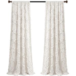 Lush Decor Ruffle Diamond Curtains Textured Window Panel Set for Living, Dining Room, Bedroom (Pair), 95” x 54”, White
