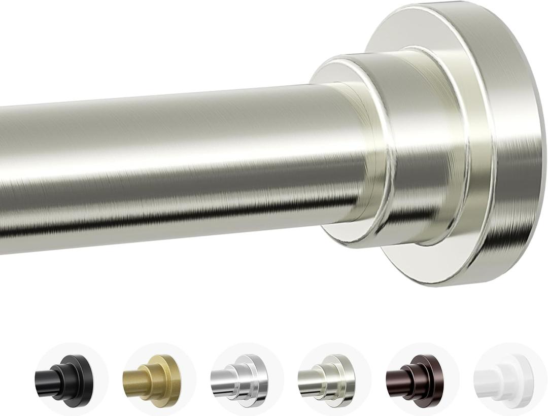 Mcrbeay Shower Curtain Rod, 1" Diameter Heavy Duty Tension Shower Rod, Non Slip Adjustable 28-74 inch No Drill Shower Curtain Rods Spring Tension For Bathroom, Shower Stall, No Rust, Brushed Nickel