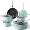 Martha Stewart Lockton Premium Nonstick 10 Piece Enamel Heavy Gauge Aluminum Pots and Pans Cookware Set - Martha Blue