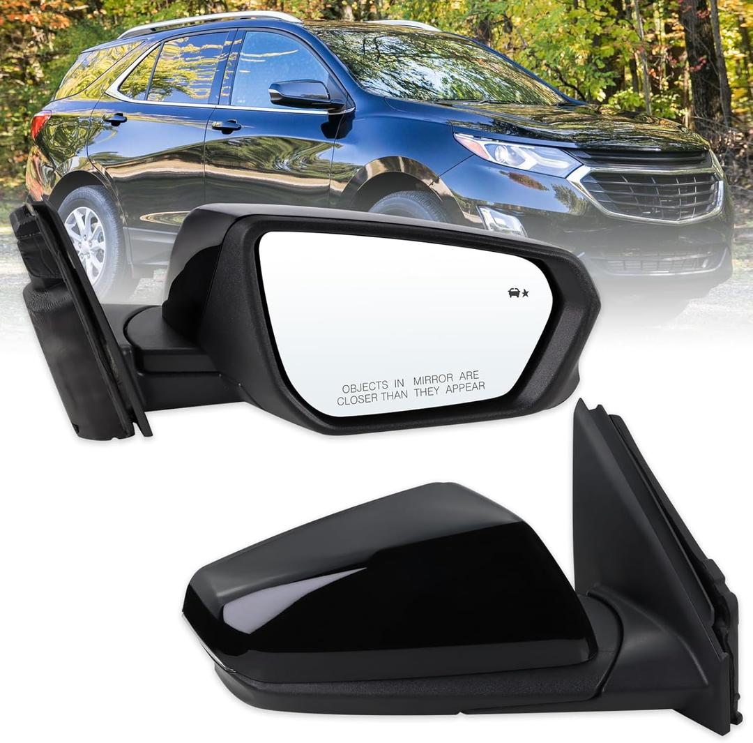 Lqito Right Passenger Side Mirror Compatible With 2018 2019 2020 2021 2022 2023 2024 Chevy Equinox GMC Terrain With Power Glass Heated Turn Signal Blind Spot Black Replaces#84225387(8 Pins)