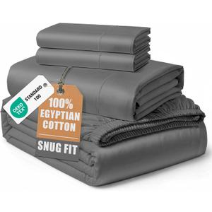LANE LINEN 100% Egyptian Cotton King Sheets Set, Soft & Comfy Sateen Weave No Pill Mercerized Cotton Sheets King, Fully Elasticized Reinforced French Seam Fitted King Bed Sheets Charcoal Gray