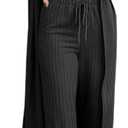 Fessceruna Womens 3 Piece Lounge Sets Pajamas Knit Long Sleeve Cardigan Crop Top Wide Leg Pants Loungewear Set (Black, M)
