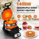 Waffle Maker, 1400W Belgian Waffle Maker, Double Waffle Iron 180 Flip, Rotating Nonstick Plates, Adjustable Browning Control, Locking Buckle & Cool Touch Handle, Removable Drip Tray, Stainless Steel