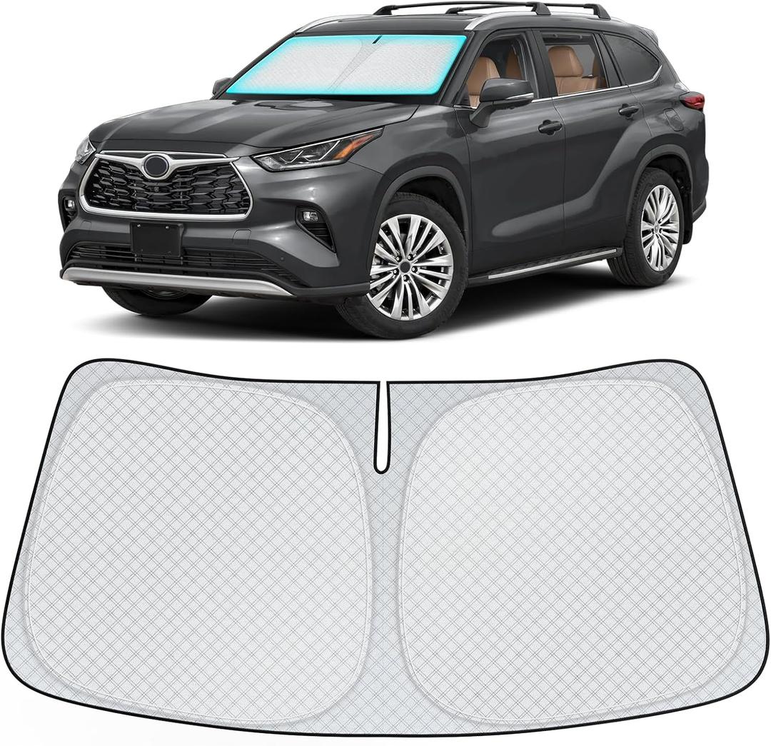 INSAUTO Windshield Sun Shade for 2020-2024 2025 Toyota Highlander Accessories, [Upgraded 7-Layer Protection], Foldable Front Windshield Sunshade, Block Out UV Rays & Heat, Keep Car Cool
