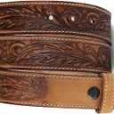 F&L CLASSIC Western Belt without buckle for men  Full Grain Leather Cowboy Belts for jeans - One Piece Leather strap belt (34 (Fits Waist 32"-33"), Tan/Dark Borwn 06)