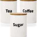 Peohud 3 Pack Ceramic Kitchen Canister Set, 29oz Airtight Food Storage Jars with Bamboo Lids, Tea Coffee Sugar Container Set for Counter, Kitchen Decor