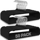 50 Pack Black Velvet Hangers Non Slip, Felt Pants Hangers Thin Space Saving Clothes Hanger Flocked Strong Durable Ganchos para Colgar Ropa with 360Swivel Hook for Pants Jeans Shorts Skirts Tank Top