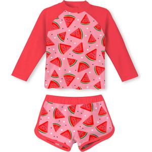 Vogseek Girls Rash Guard Two Pieces Swimsuit Long Sleeve Bathing Suit for 3-10 Years (Pink)