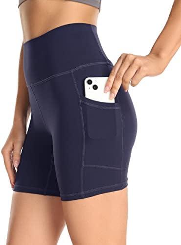 YUNOGA Womens High Waist Biker Shorts with Pockets 6"/8" Yoga Shorts Gym Workout Running Spandex Shorts, XL