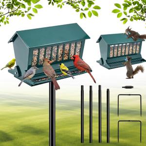 Zonon 12lbs Squirrel Resistant Bird Feeder with 71-inch Pole Set Metal Squirrel Proof Bird Feeders for Outdoor Garden Yard with Heavy-Duty Pole Mount