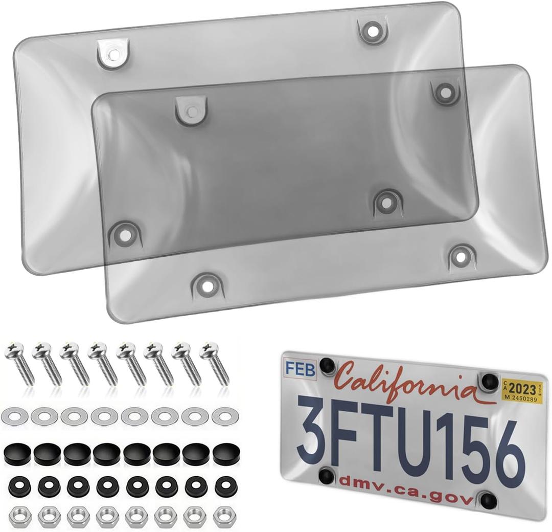 License Plate Protectors 2 Pack, Clear License Plate Cover Protector with Screw Accessories License Plates Frame for American Standard Cars, 12.2"x6.3" (Gray)