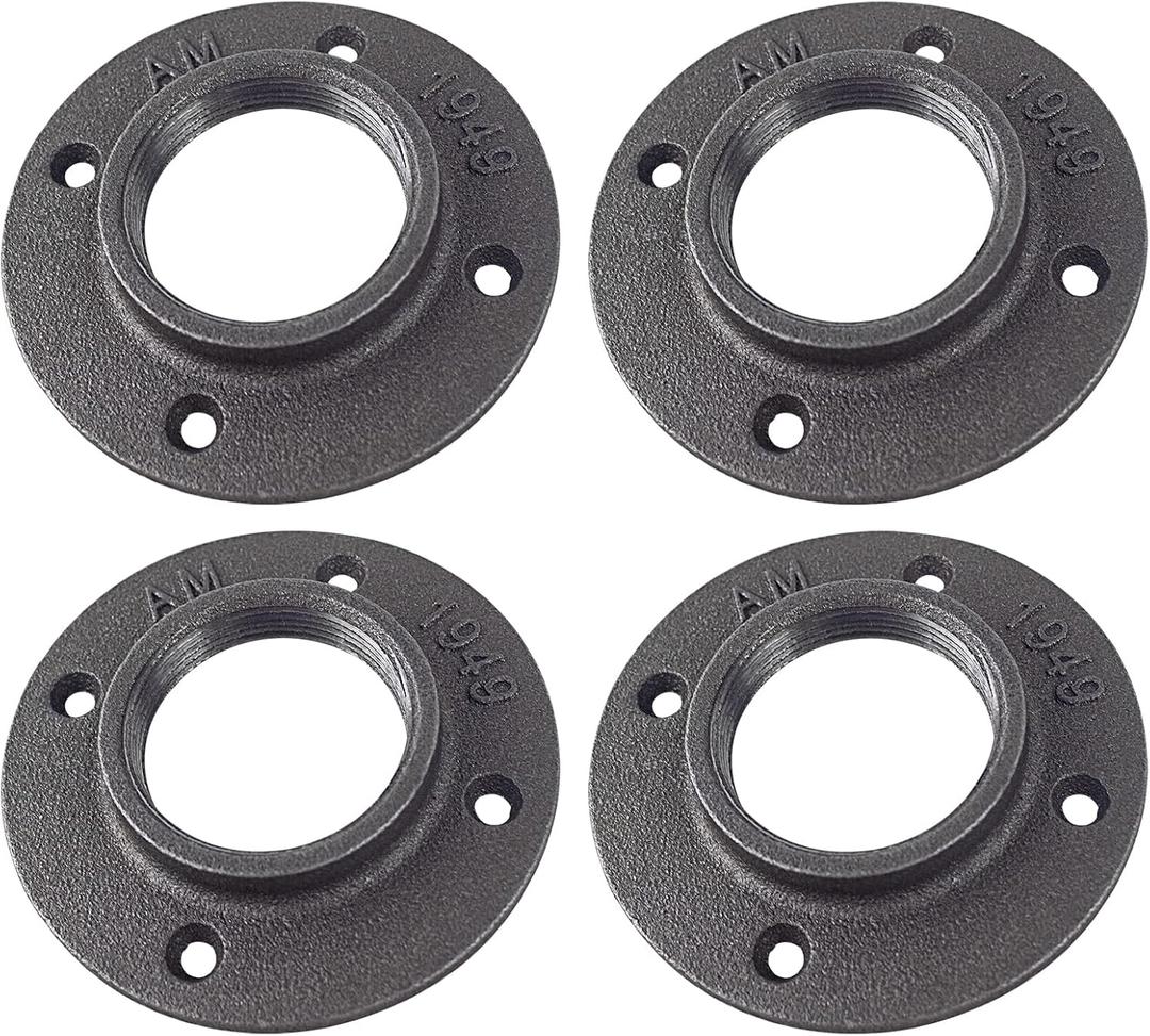 WiseWater 1-1/2" Floor Flanges 4Pcs, Malleable Cast Iron Pipe Flanges, Pipe Fittings with Threaded Hole for DIY Home Project/Furniture/Shelving Decoration And Industrial Vintage Decor (1-1/2 inch) (Black)