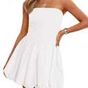 PRETTYGARDEN Women's Bubble Mini Dress 2025 Summer Strapless Tube Top Short A Line Sundress Trendy Casual Smocked Dresses (White,Small)