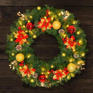 28inch Pre-lit Christmas Wreath Extra Large Plug in Christmas Wreath Artificial Deluxe Lighted Christmas Decor Wreath with Lights for Front Door Fireplace Outdoor Indoor Holiday Decor