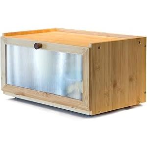 Bamboo Bread Box for Kitchen Counter-Large Capacity Bread Storage Container Farmhouse Bread Box with Window Bread Holder