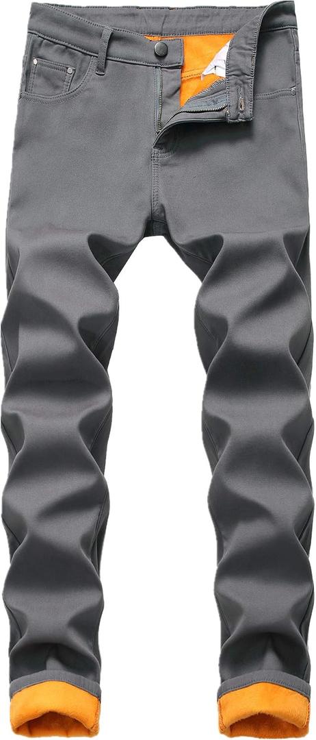 GUNLIRE Men's Thermal Fleece Lined Jeans Winter Slim Fit Thicken Stretch Warm Denim Pants (Gray)