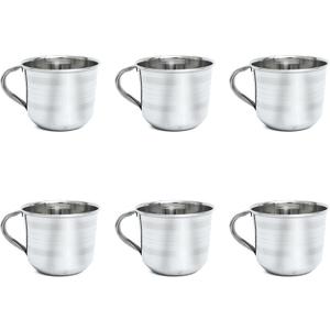 Small 4 oz Set of 6 Stainless Steel Coffee & Tea Cups with Handles, Lightweight, Durable, Rust Proof Metal Mugs for Camping, Hiking, Trekking, Travel, Outdoor Picnic, RV's, Dishwasher Safe