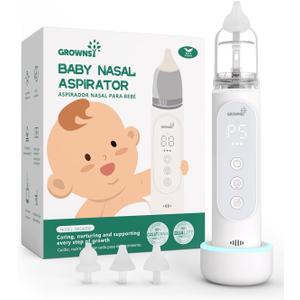 GROWNSY Nasal Aspirator for Baby, Upgraded 5 Suction Levels Baby Nose Sucker, IPX7 Waterproof Electric Nose Suction for Baby, Booger Sucker for Toddlers with Automatic Cleaning &Music &Light Functions (Standard, Grey)