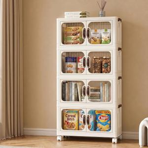 Magnetic Door Storage Bins with Lids 220QT - Folding Storage Cabinet with Doors & Wheels, Collapsible Plastic Box for Closets, Office, Gathering, Stackable Organizer & Containers, Gifts,
