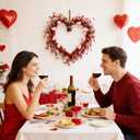 Valentines Wreaths for Front Door, 15in Valentines Day Wreath with Red Berries, Red Heart Wreaths Handmade Rustic Twig Wreath with Grapevine for Gifts Front Door Indoor Home Wedding Festival Decor