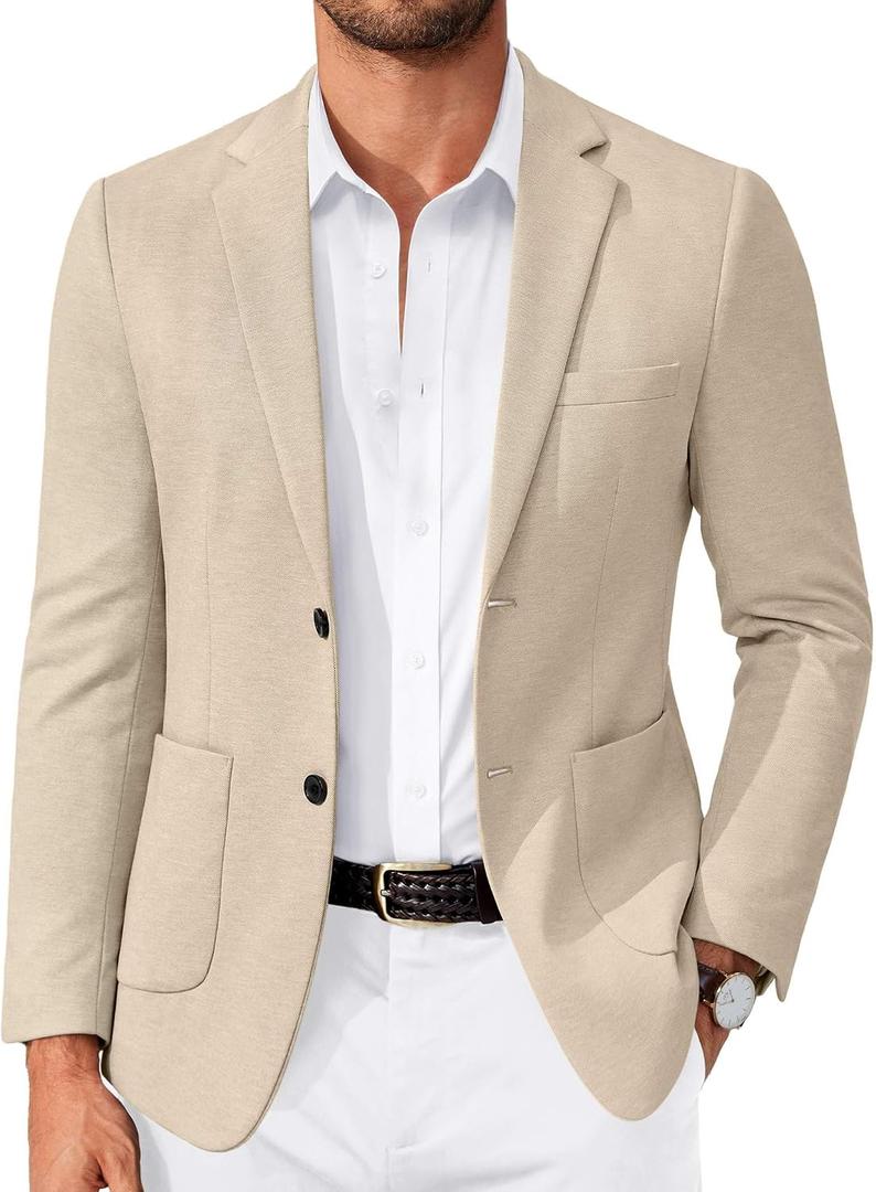 COOFANDY Men's Casual Knit Blazer Slim Fit Lightweight Sport Coat Stretch Two Button Suit Jacket (L)