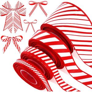 26 Yard Christmas Candy Cane Ribbon 1.5 Inch 0.6 Inch 0.4 Inch 0.25 Inch Craft Ribbon Decorative Ribbon for Christmas Party Decoration Hair Bows Crafting and Sewing (Red-White)