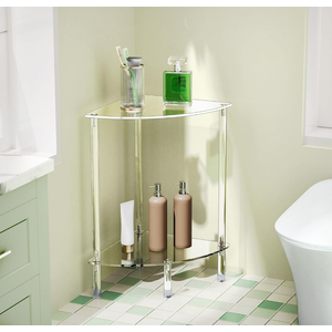 Clear Triangle Acrylic Side Table for Small Space, 11.81" L x 11.81" W x 19.82" H, 2-Tier Corner Shelf Stand End Table for Living Room Bedroom, Corner Display Rack Storage Shelf for Bathroom