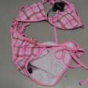 ZAFUL Bikini Sets for Women Halter Bow Decor Tiny Floral Gingham Print Swimsuit Tie Side 2 Pieces Bathing Suit (M)