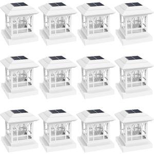 Fence Post Solar Lights, Crackle Glass Solar Post Cap Lights, 20 Lumens, Warm White & RGB Automatic Cycling 2 Modes for 3.6x3.6 4x4 4.5x4.5 5x5 Vinyl Wooden Posts Decoration, White (12 Pack)
