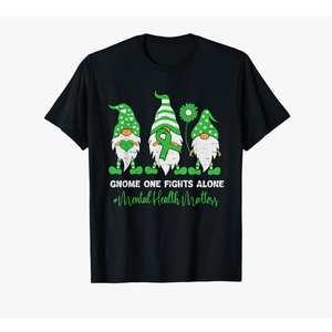 Mental Health Awareness Support Squad Gnome Green Ribbon T-Shirt, Size Large