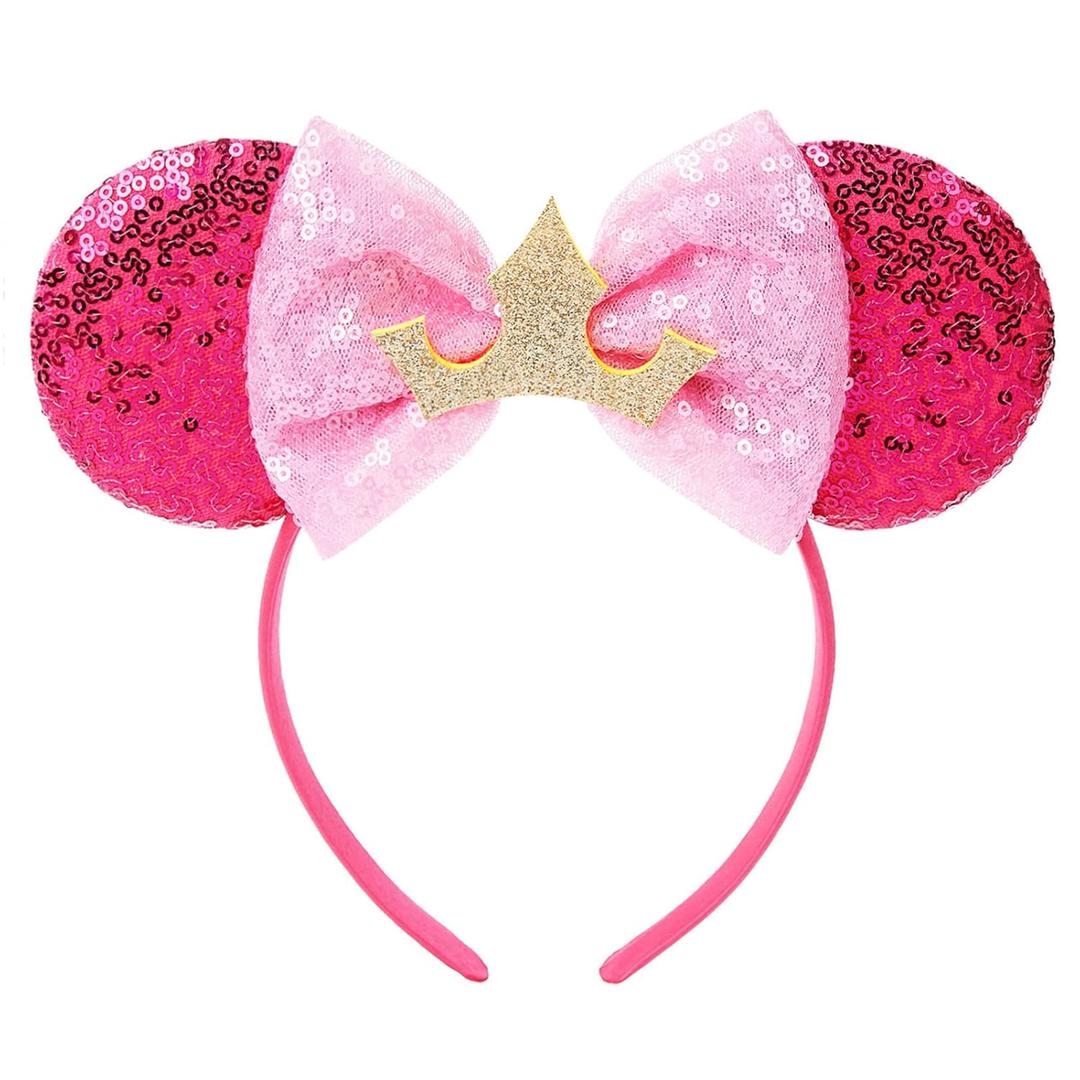 Mouse Ears Headband Bow Glitter Princess Costume Hair Accessories for Women Trip Party Supplies Pink