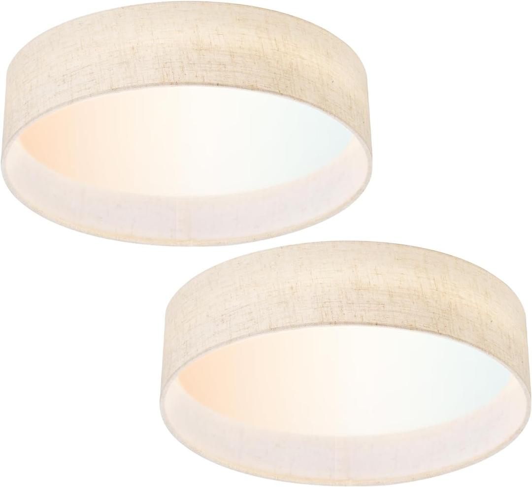 Hamilyeah LED Flush Mount Ceiling Light Fixture Set of 2, Dimmable Ceiling Light Fixture with Fabric Shade 24W 12inch 5CCT, Drum Light Fixture Ceiling Mount for Living Room, Kitchen, Bathroom, Bedroom (12 inch Beige Shade(2 PACK))