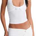 FOMOYUU Women's Y2K Sexy Halter Tops Knot Front Sleeveless Crop Tank Top Slim Fitted Backless Tanks Summer Going Out Vest S