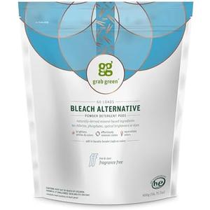 Grab Green Bleach Alternative Pods, 60 Count, Chlorine Free, Fragrance Free, Plant and Mineral Based, Laundry Booster to Brighten Whites, Removes Stains, Neutralizes Odors (BB: 03/2026)