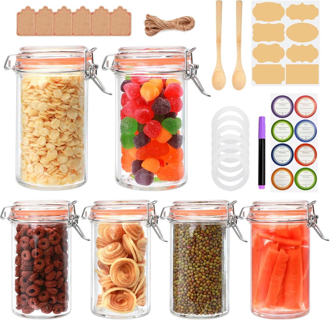 Flrolove 16 oz Glass Jars with Airtight Lid, Set of 6 Mason Jars 16 oz, Glass Storage Jars, Airtight Glass Jars, Canning JarGlass Canister with Seal for Pickle, Vanilla, Cookie, Jelly