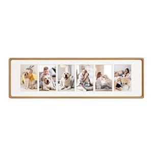 MIBYIBER 8x28 Collage Picture Frame Natural Teak Solid Wood, 4x6 Collage Photo Frame Displays 6 Photos or 8x28 (Without Mat), Wooden Frame for Tabletop or Wall Mounting Display