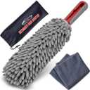 Car Duster Interior by TAKAVU, 360 Microfiber Fingers, Unbreakable Comfort Handle, Lint and Scratch Free, Include Microfiber Towel, for Car & Home Use, The Best Auto Accessories Gray