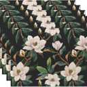White Magnolia Flowers Placemats Set of 6,Waterproof Non-Slip Washable Table Mats Set for Kitchen Dining Holiday Party Wedding Decor 12x18 Inch