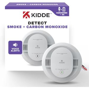 Kidde Smoke and Carbon Monoxide Detector, Hardwired with AA Battery Backup, Wire-Free Interconnect, Voice Alerts, LED Status Light, 85 dB Alarm, 5-inches, 30CUAR-VRF, EXP: 10 Years After Installation