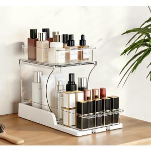 Attelite Makeup Organizer 2-Tier Makeup Storage Cosmetics Organizer with 180 Rotating Design Sturdy durable Versatile Perfume Vanity Organizer for Countertops, Bathrooms, Office Supplies,and Dressers