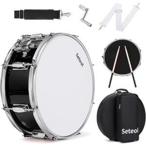 Snare Drum Kit, 14" x 5.5" Marching Snare Drum + Storage Padded Bag + Silent Mute Pad + Pair Of 5A Drumsticks + Drums Key, Portable Drums Hardware Set for Adults Kids Student Beginners (Black) (No Stand)