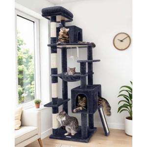 Globlazer Heavy Duty Cat Tree, 70 inch Sturdy Cat Tree for Indoor Cats Extra Large Cat Tower with Scratching Post, Hammock, Cat Condo for Adult Cats Kittens, F70 Pro, Dark Grey
