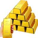 HyDren 12 Pcs Fake Gold Bar Replica Golden Bullion Glittering Brick Movie Prop Stage Decoration Christmas Treasure Hunt Game Pirate Party Favors Supplies Novelty Gift(6.5 x 2.9 x 2 Inch)