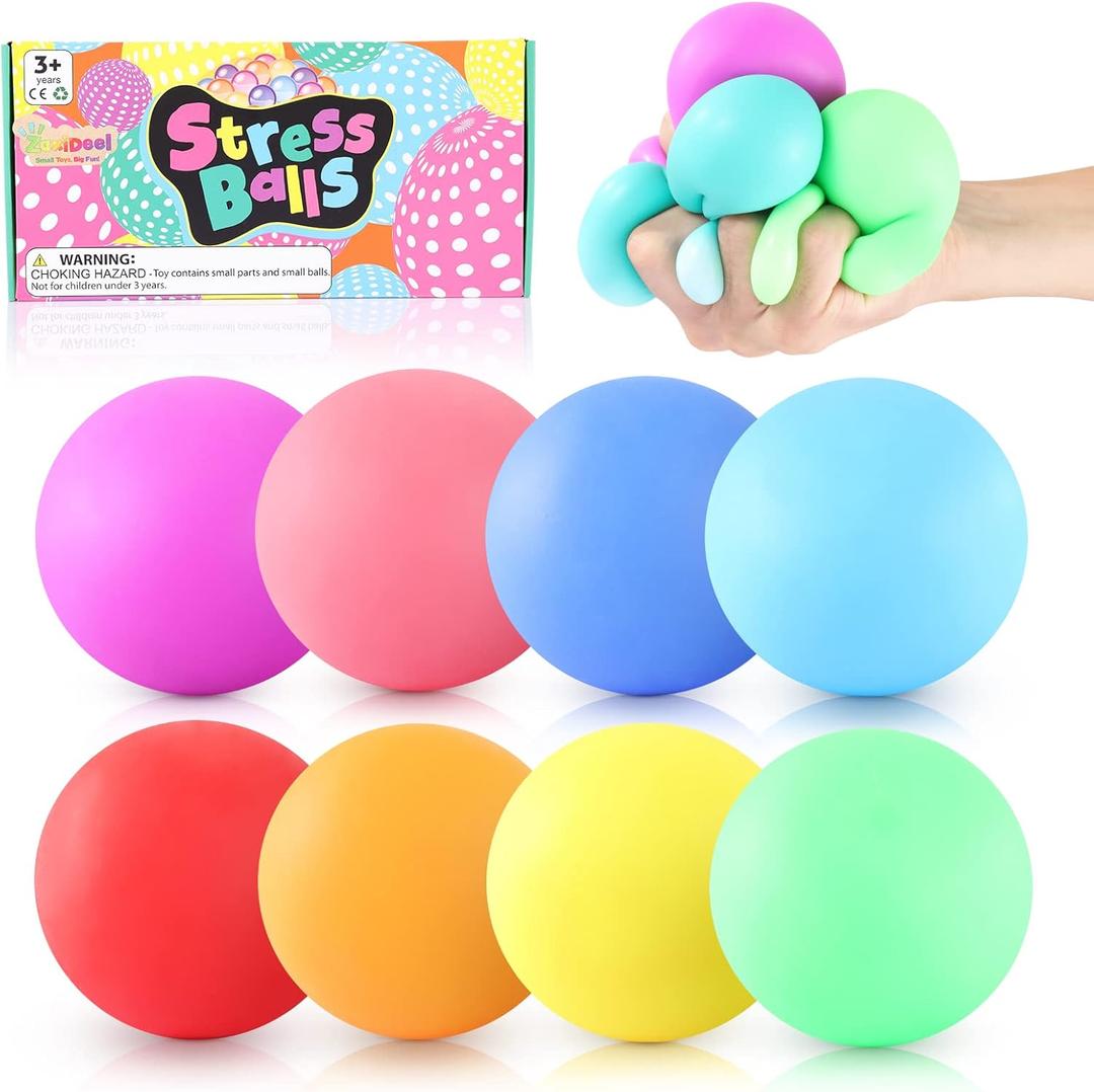 Slow Rising Stress Balls 8 Pack, Dough Fidget Toys for Stress Relief, Pull Stretch Squishy Toys for Kids Adults, Classroom Prize Box Party Favors, Gifts & Easter Basket Stuffers