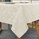 SASTYBALE Jacquard Tablecloth Rectangle 60 x 84 Inch Beige, Waterproof Dust Resistant Damask Table Cloth, Washable Fabric Table Cover for Dining Room, Party, Indoor, Outdoor (Off White, Oblong)