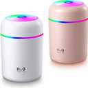 2 Pieces Cool Mist Portable Mini Humidifiers, 300 ml, Quiet USB Personal Desktop Humidifiers with 2 Mist Modes and Auto Shut Off for Bedroom Home (Pink, White)