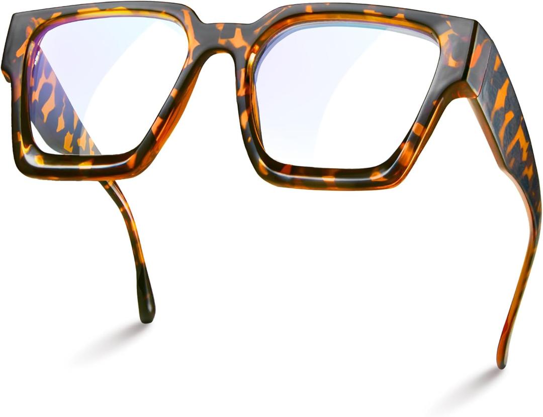 livho Oversized 99% Blue Light Glasses for Woman - Rectangle Fashion Glasses for Computer, Chic Preppy Frame - Anti Eyestrain (Coco Tortoise)